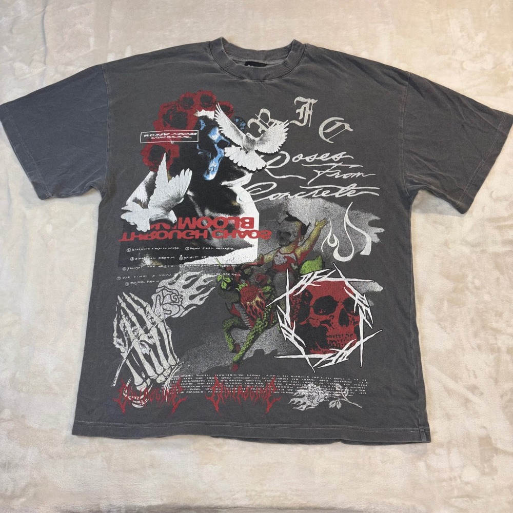 Civil Regime Roses From Concrete T-Shirt Mens Small Gray Graphic Streetwear Tee